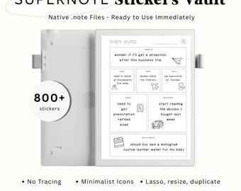 No Trace 800+ Supernote Stickers Vault | Minimalist Digital Icons for Bullet Journal, Planners, Brainstorming, Studying, Business