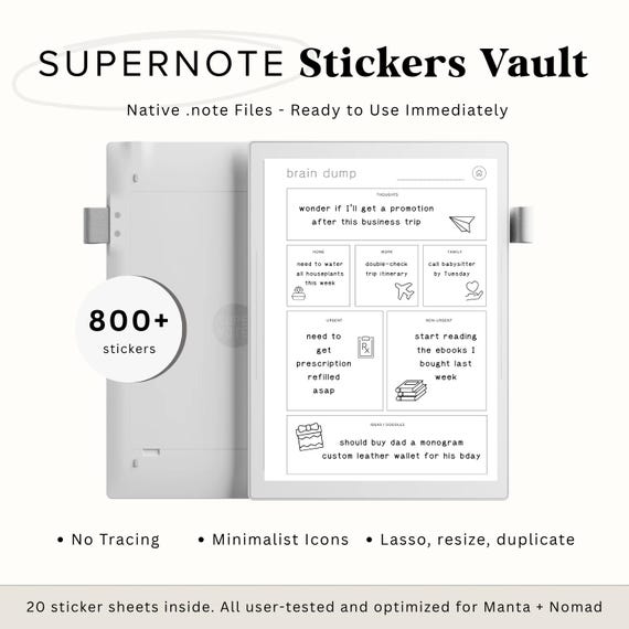 No Trace 800+ Supernote Stickers Vault | Minimalist Digital Icons for Bullet Journal, Planners, Brainstorming, Studying, Business