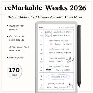 2026 reMarkable Wochen | Inspiriert von Hobonichi Wochen | für reMarkable Paper Pro Move | 2026 Wochenplaner | Montag Start | Vollständig mit Links versehen