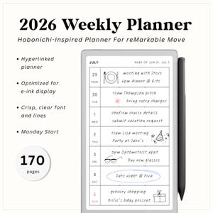 2026 Wochenplaner für reMarkable Move | Inspiriert von Hobonichi Wochen | Montag Start | Vollständig mit Links versehen