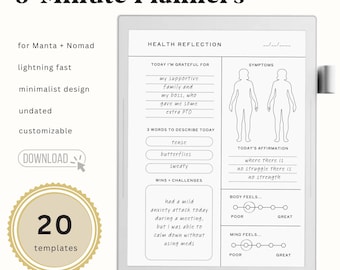 20 Supernote Daily Planner Templates | 5 Minute Daily Journal | Undated | Reflection, Trackers, Gratitude, Health Planners | 2026 Edition