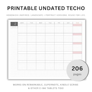 Printable Undated Hobonichi Inspired Planner - Portrait & Landscape - 200+ Pages - Supernote Remarkable Templates - Hobonichi Templates