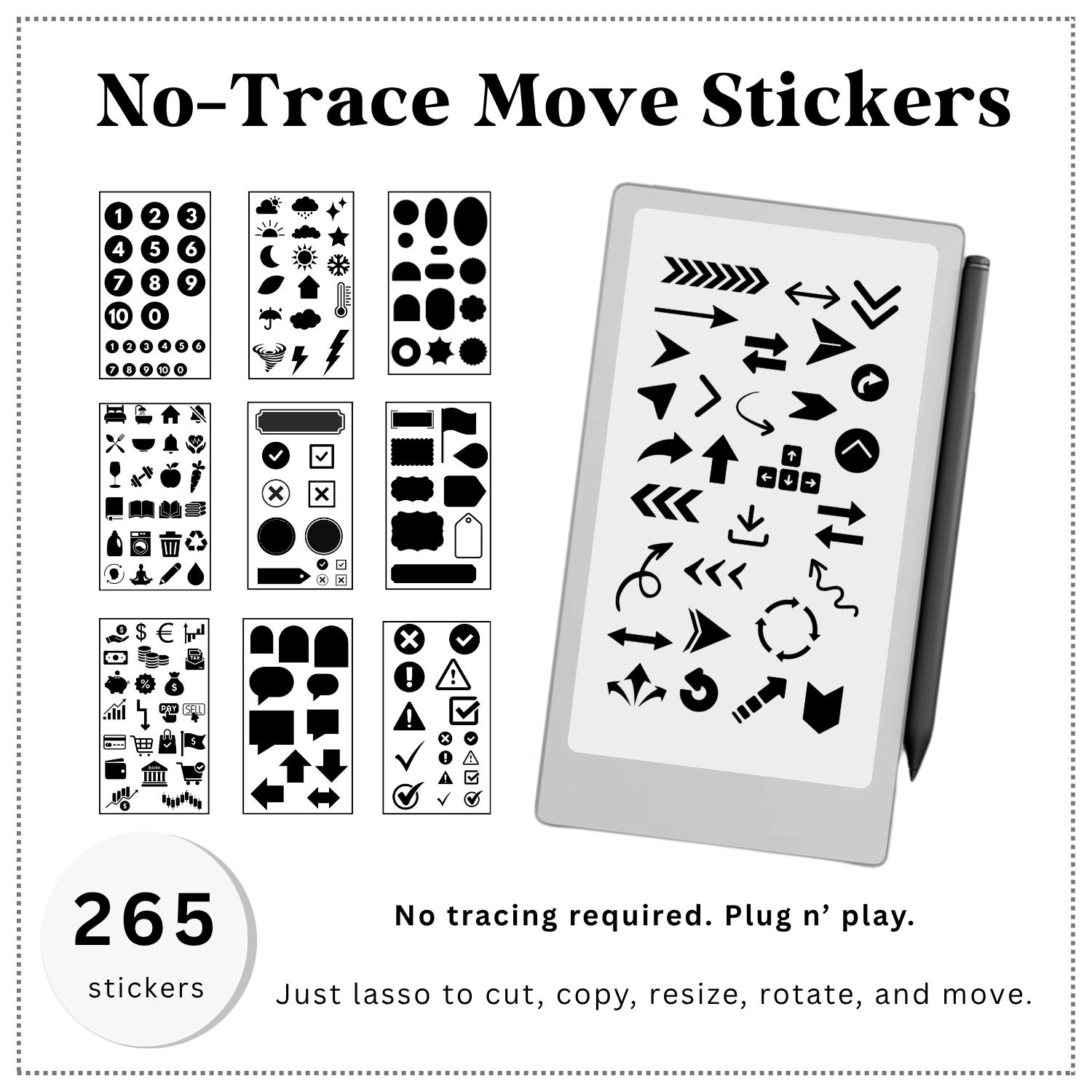 No Trace 265 Stickers for Remarkable Paper Pro Move | Black & White ...