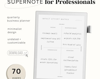 Quarterly Business Planner for Supernote | 70 Hyperlinked Pages | Portrait, Undated | Manta, Nomad | Business Diagrams & Templates | 2026