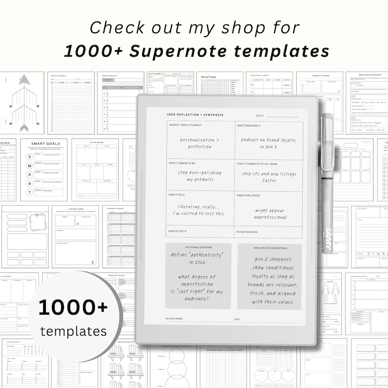 2026 Supernote Bullet Journal Bundle | 890 Items | Portrait Templates ...
