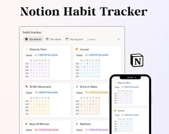 Level Up Gamified ADHD Notion Habit Tracker | Plug & Play | Reuse Forever | Goal Tracker