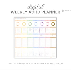 ADHD Weekly Planner Template | Aesthetic Rainbow Task Tracker | Daily Habit Tracker | Productivity Planner | Google Sheets Dashboard