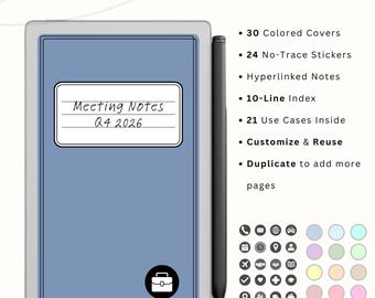Cuadernos de colores + pegatinas sin rastro para reMarkable Paper Pro Move / Con hipervínculos, sin fecha, personalizables