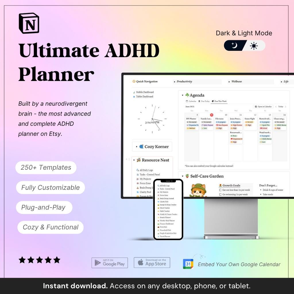 Ultimate ADHD Life Planner | ADHD Notion Template | 2025 Notion Dashboard