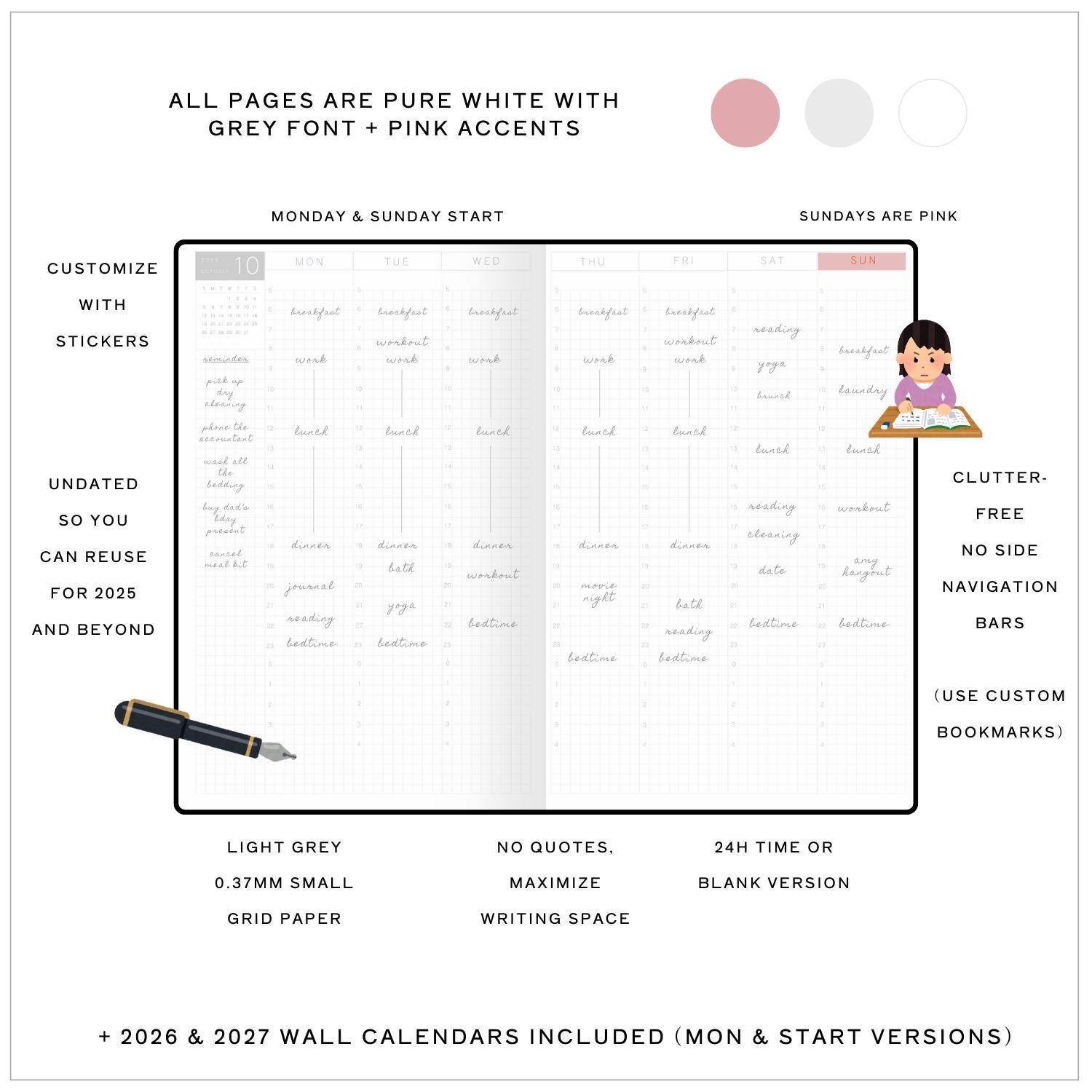 Undated Hobonichi Inspired Digital Planner 26 Templates| Landscape ...