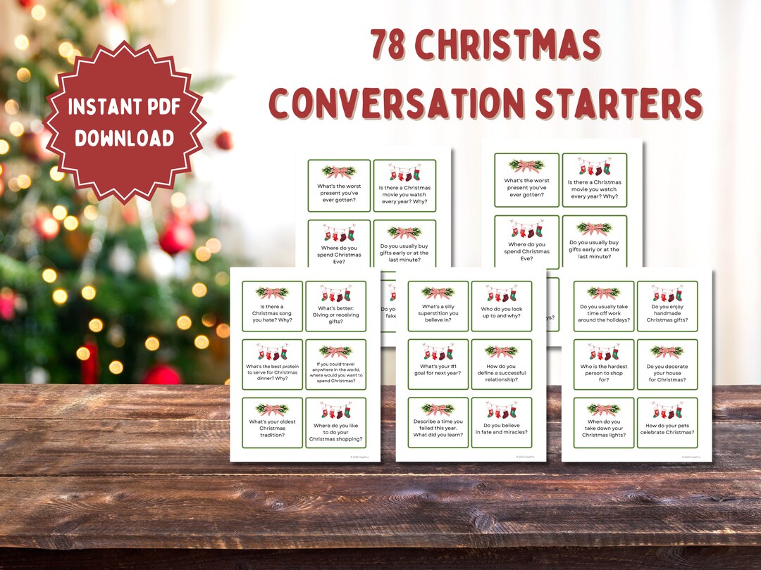 Christmas Conversation Cards Family Friendly Conversation Starters Christmas Dinner Icebreaker