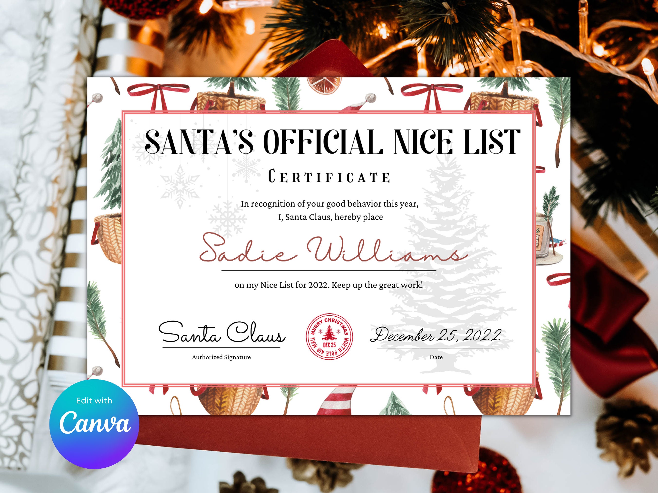 Editable Santa Claus Nice List Certificate Instant Download - Etsy