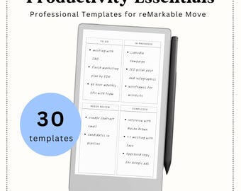 Productivity Templates for reMarkable Paper Pro Move | To Do Lists, Brain Dump, Kanban, Project Planning, and More | 30 Templates