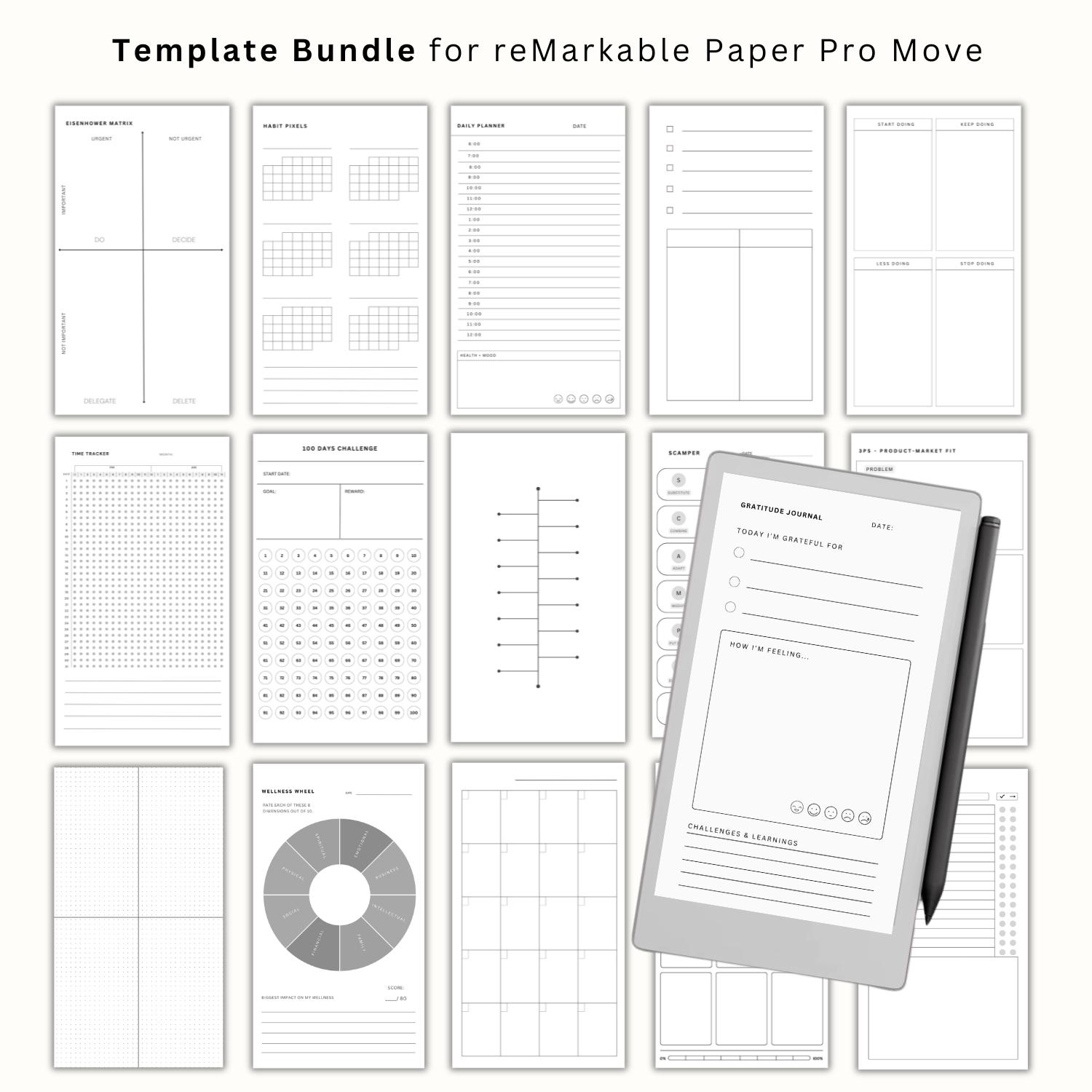 Micro Move Template 160+ Template Bundle for Remarkable Paper Pro Move | Business Diagrams ...