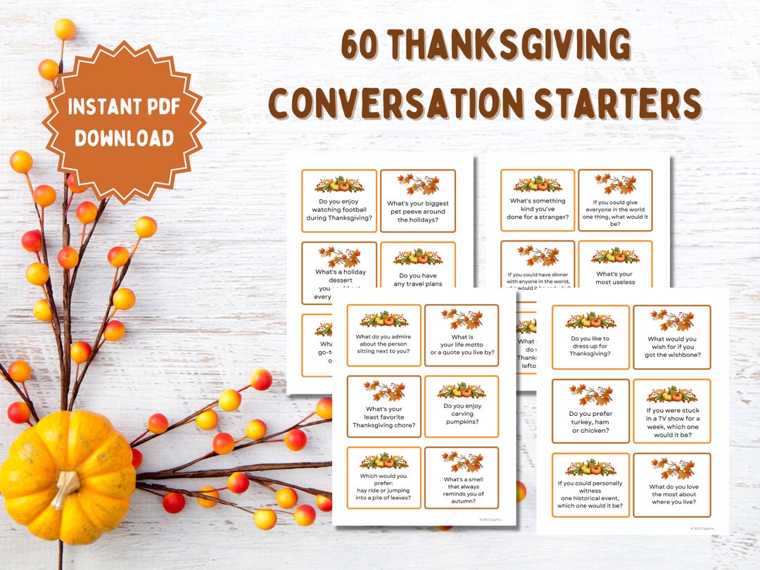 60 Thanksgiving Conversation Cards Family Friendly Conversation ...