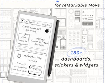 Productivity Toolkit for reMarkable Move | 180 Items | 20 Dashboard Templates | 160+ No Trace Stickers & Widgets for 2026