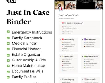 Editable Just In Case Binder | Digital Family Binder, Emergency Planner, End of Life, Legacy Planner for Notion 2026