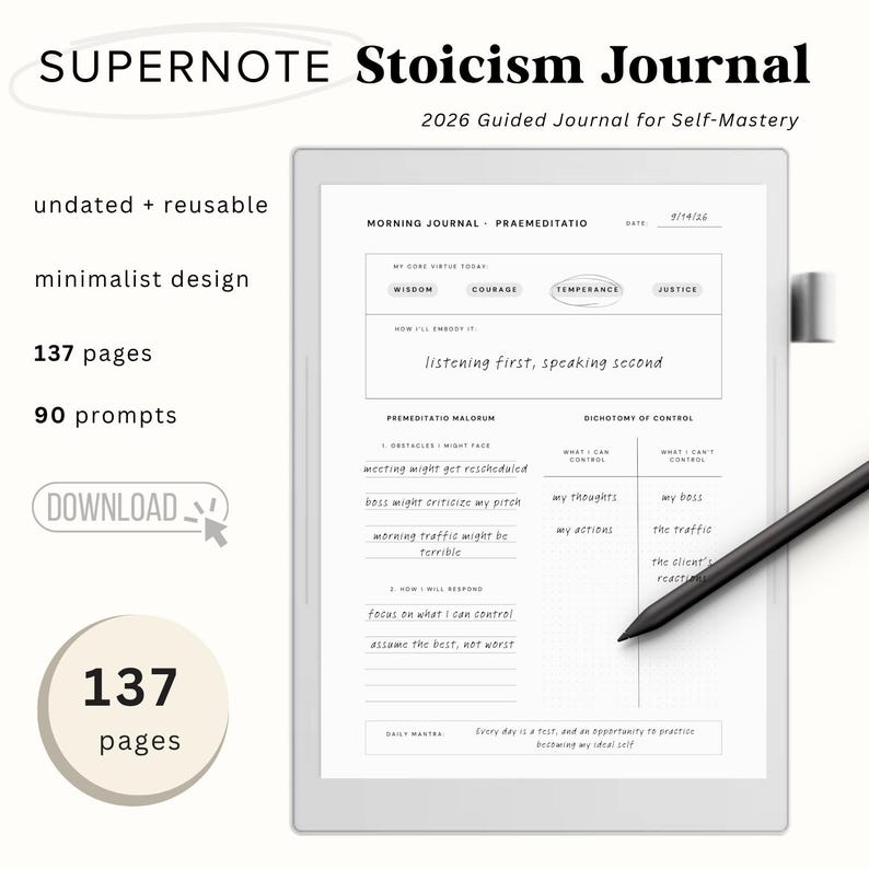 Supernote for Stoics | CBT Journal, Shadow Work, Deep Reflections | 137 Pgs | for Supernote ...