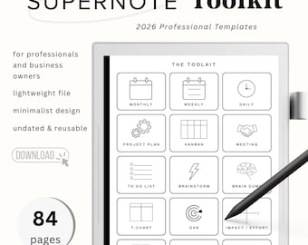 Supernote 2026 Professionellt Verktygspaket | 84-sidig Affärsanteckningsbok | Viktiga Supernote-mallar för arbete