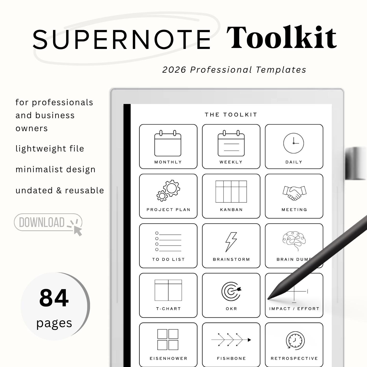 Supernote 2026 Professional Toolkit | 84 Page Business Notebook ...