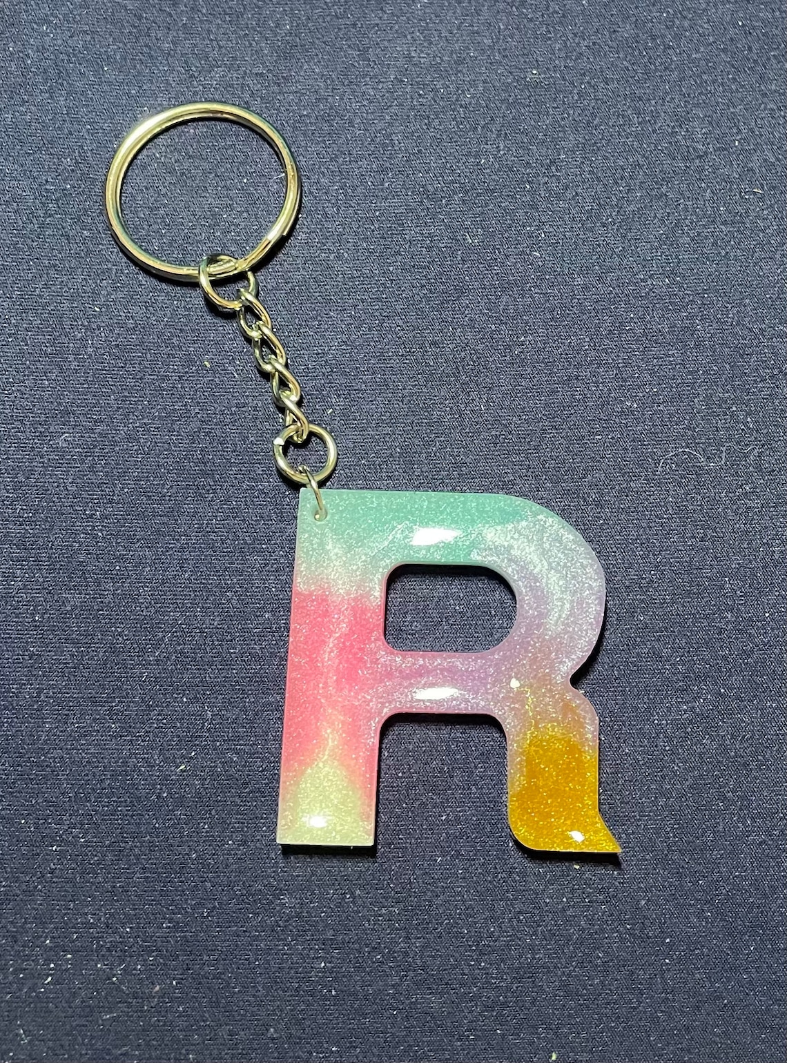 Letter R Resin Keychain Etsy