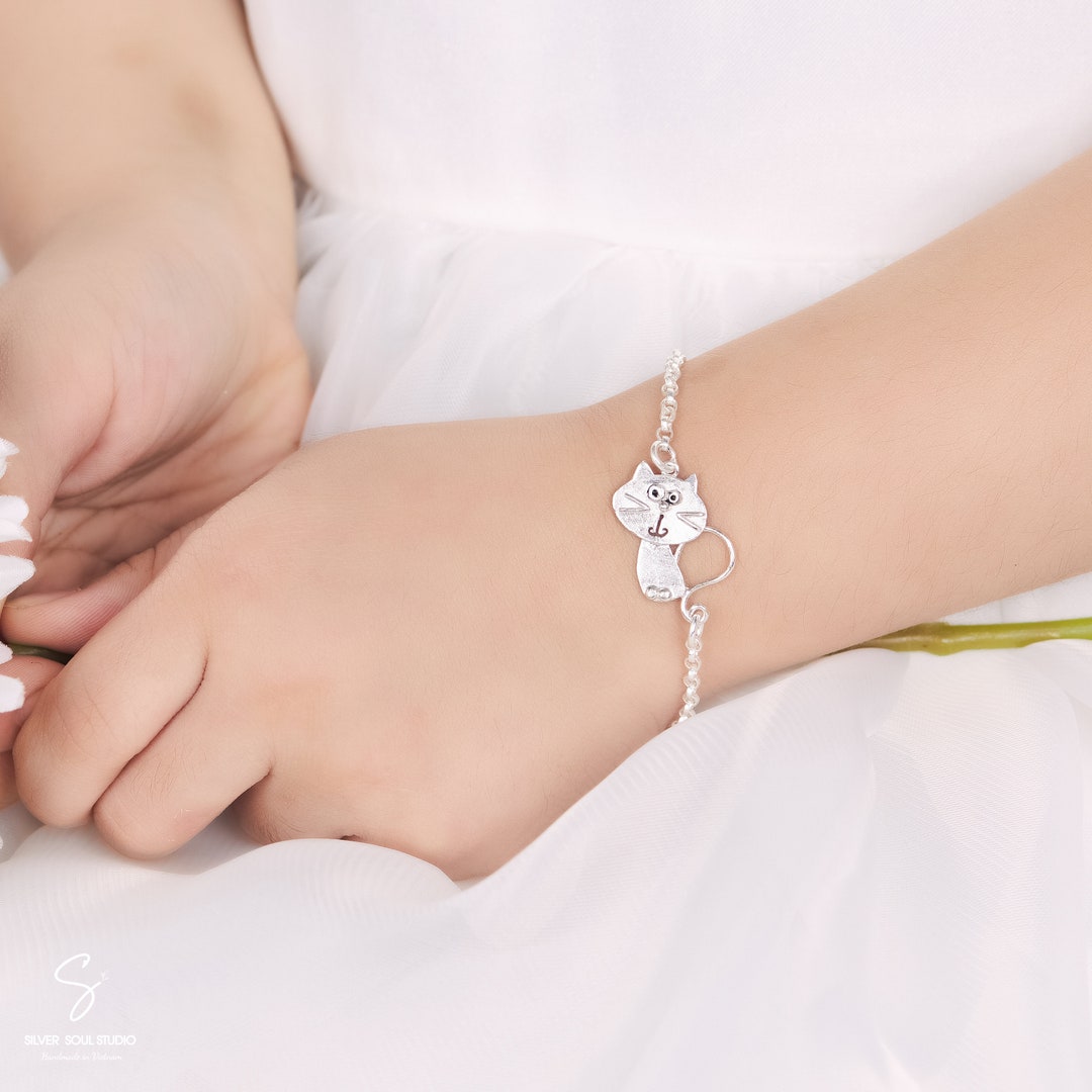Handmade Lucky Cat Bracelet Sterling Silver Bracelet Cat Etsy