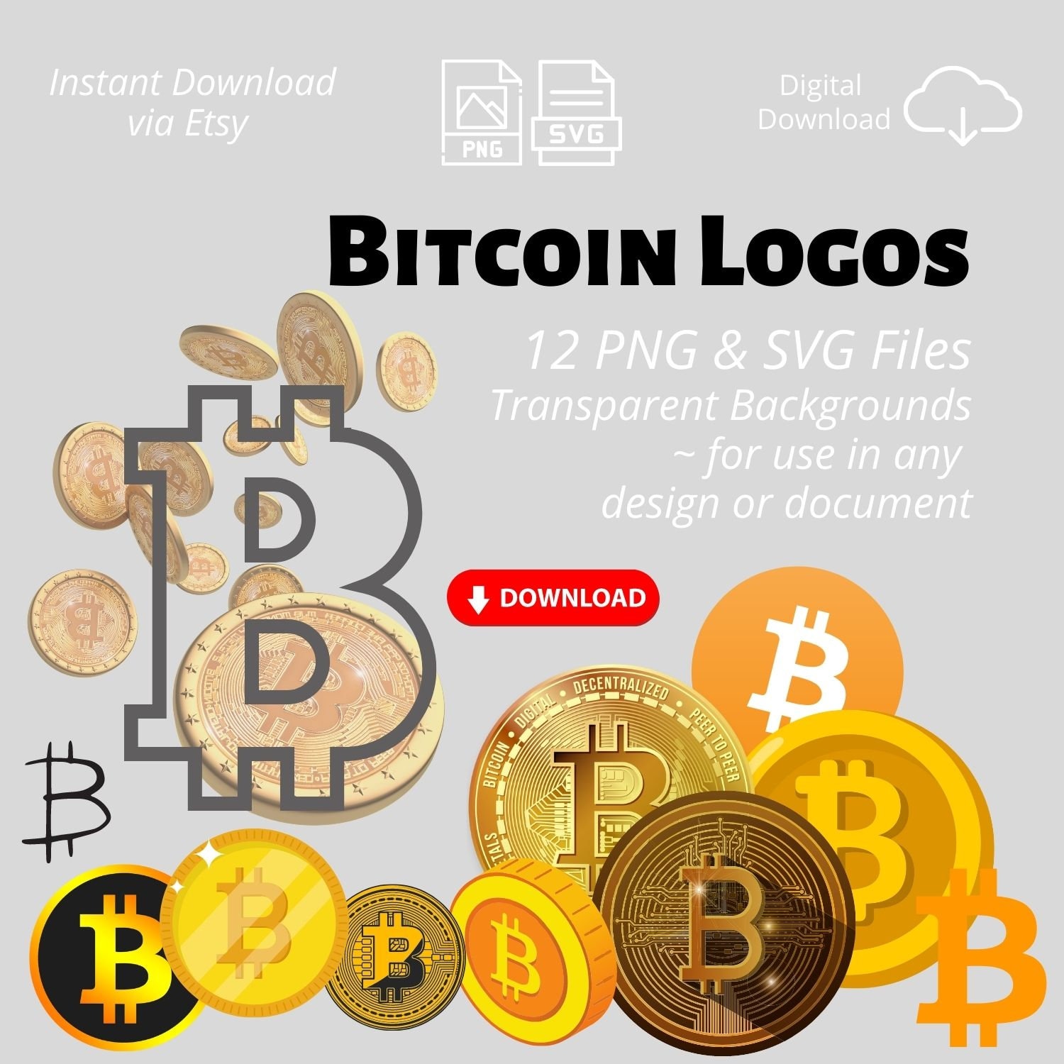 12x ビットコイン ロゴ PNG & SVG デジタル ダウンロード 暗号通貨 - 即時ダウンロード - 暗号 - 透明な背景 - Etsy 日本
