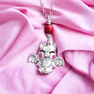 Moogle necklace/ Final Fantasy necklace/ Handmade Jewelry- Sterling silver/ FF Moguri