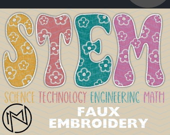 Faux Stickerei STEM Lehrer Shirt PNG, STEM spezielles, Lehrer für Wissenschaften, digitaler Download druckbare Kunst, Specials Lehrer, Stem Lehrer png