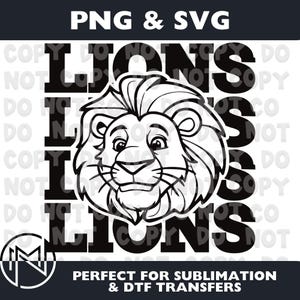 Lions mascot school spirit png svg design for htv, sublimation, UV DTF, or dtf gang sheets with commercial use for school spirit shirts