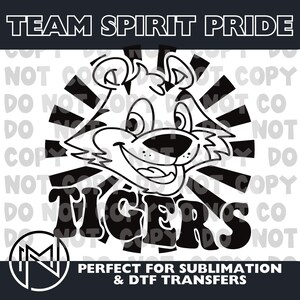 Tigers mascot school spirit png svg design for htv, sublimation, UV DTF, or dtf gang sheets with commercial use for school spirit shirts