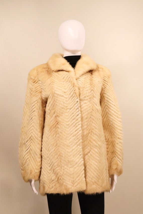 Vintage Beige Chevron Mink Fur Coat