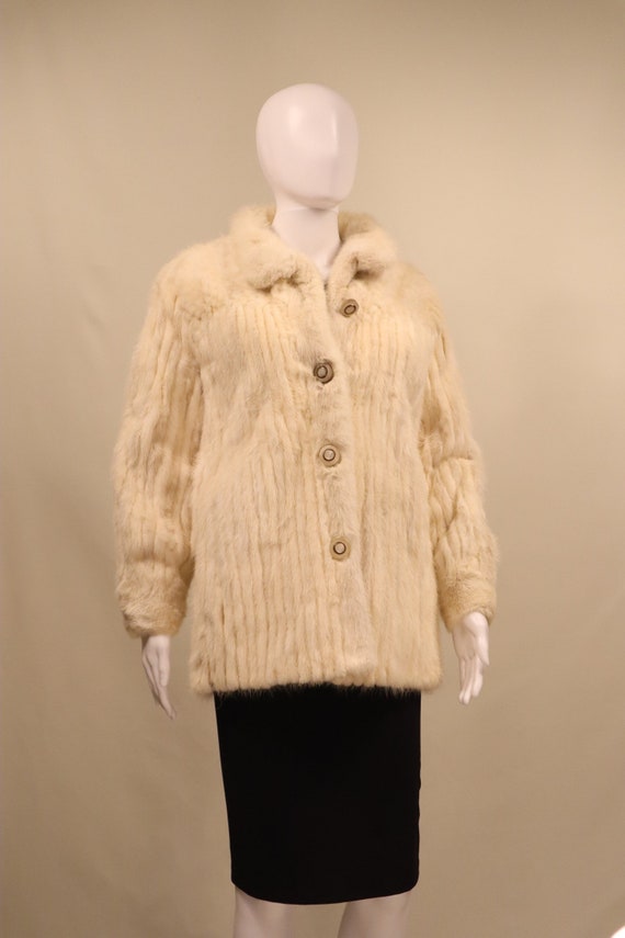 Vintage White Striped Mink Fur Coat