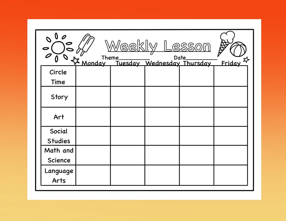 Summer Preschool daycare Lesson Plan Template Etsy summer-camp-lesson-plan-template