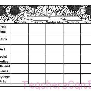 Sunflower Themed Lesson Plan Template - Instant Download