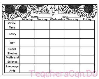 Sunflower Themed Lesson Plan Template - Instant Download