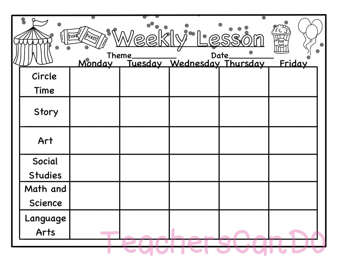 Circus Theme Lesson Plan Template Instant Download PDF Etsy