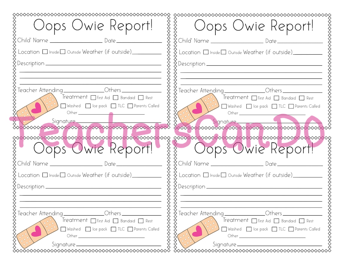 Owie Reports for Preschool and Daycare - Printable PDF - Etsy