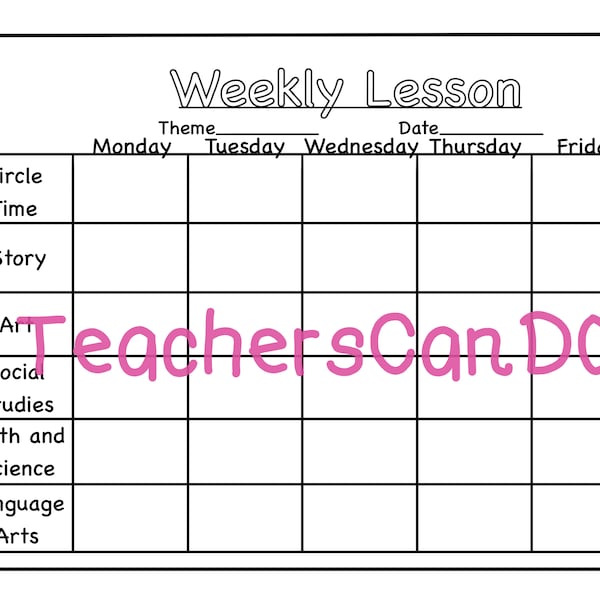 Blank Preschool/Daycare/Toddler Lesson Plan Template