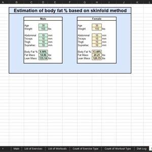 BMI calculator, enter your age and weight, make 4 measurements following the skinfold method, and find out your body fat %, fat mass and lean mass.