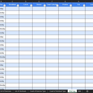Worksheet to keep track of diet, calories, proteins, fats, carbs, and your weight.