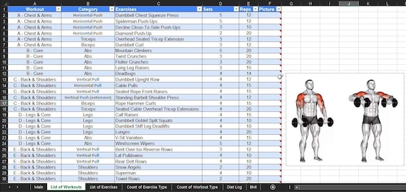 Digital Fitness Planner / Workout Log / Area of Focus Tracking / Diet / 20+ Workouts To Try / 100+ Exercises with Images Included