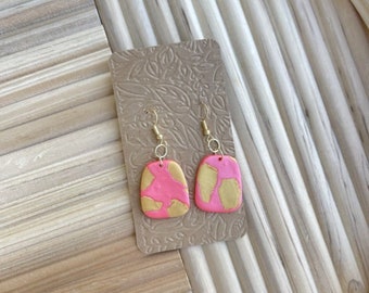 Coral and Gold polymer clay dangle earrings, summer style, Handmade earrings, Clay Earrings, Abstract shape earrings, Dangle earrings