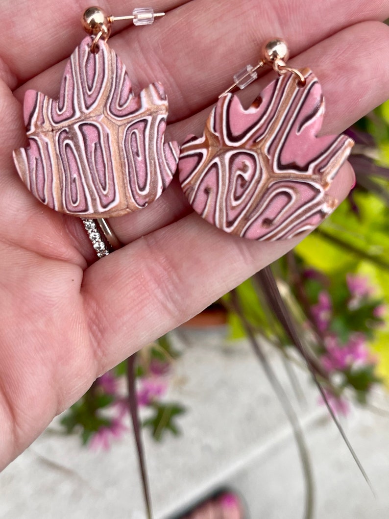 Art Deco Imitation Fordite polymer clay dangle earrings image 4