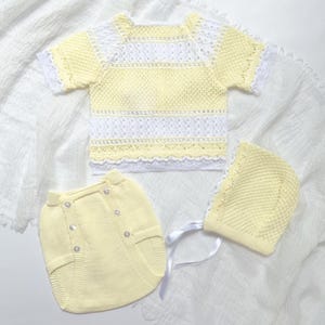 Newborn Baby Knitted Clothes, Newborn Coming Home Outfits, Spanish Baby Knit Set, Christening, Baptism, and Shower Gift. (yellow) 2127