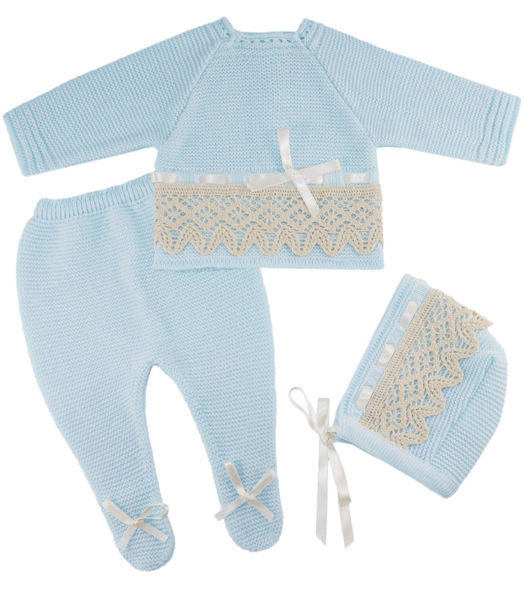 Newborn Baby Knitted Clothes Set Coming Home Infant Knit Etsy