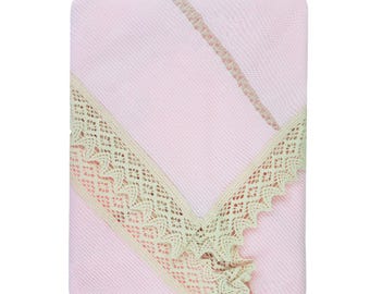 Newborn Baby Knitted Blanket, Girls Spanish Shawl, Baptism, Christening, Shower Gift, Stroller, Baby Coming Home Blanket, (Pink/Beige) 4049