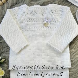 Knitted Clothes for Newborns, Boys/Girls Spanish Set, Knit Baby Outfit for Coming Home, Christening, Baptism, and Shower Gift. White 7205 image 3