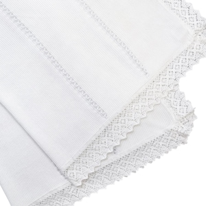 Gebreide deken pasgeboren baby, unisex Spaanse omslagdoek, doop, doop, kraamcadeau, kinderwagen, Coming Home-deken, (wit/kant) 4049