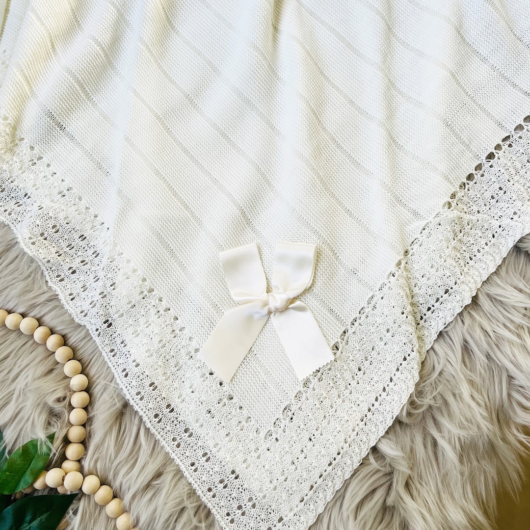 Newborn Baby Knitted Blanket, Unisex Spanish Shawl, Baptism